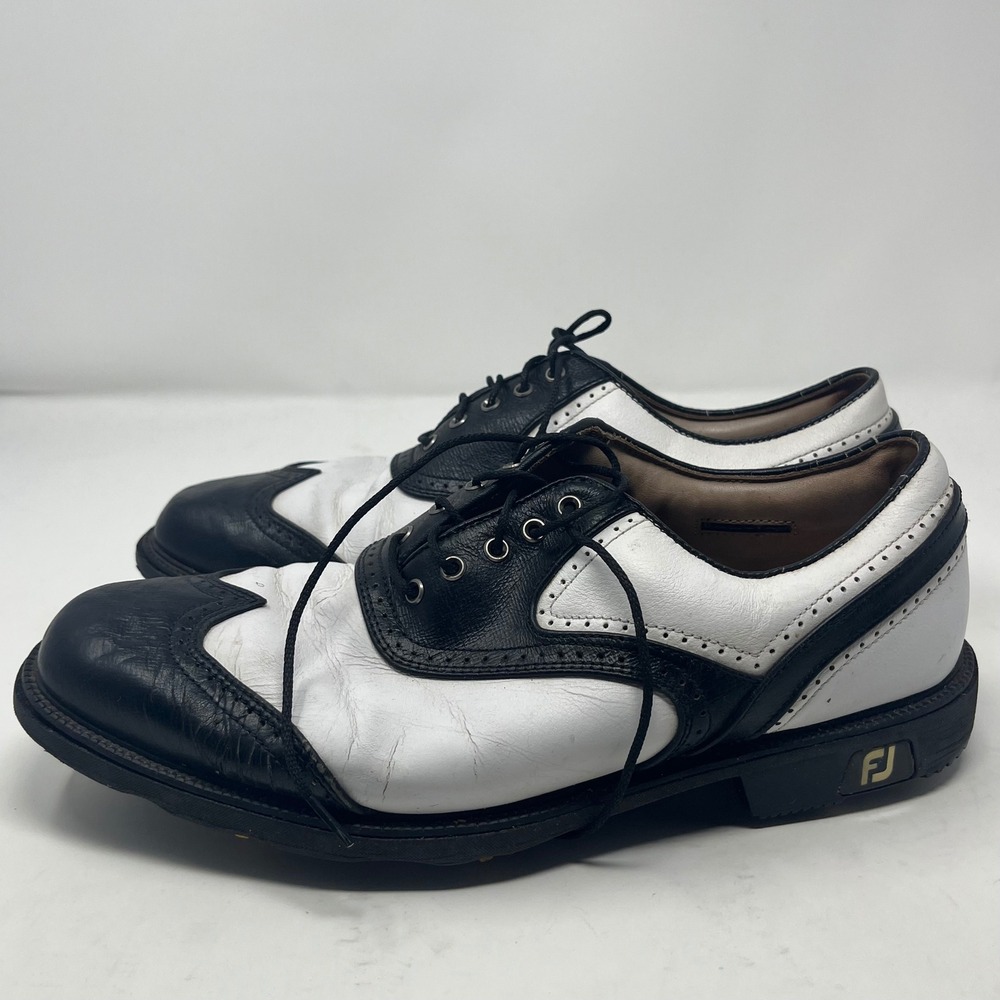 FootJoy GreenJoys Mens 9.5 W Golf Shoes Black White Wingtip Saddle 52262 - Picture 4 of 8